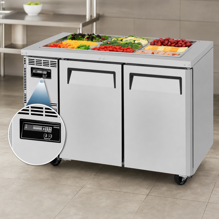 Product image #4 for Turbo Air J Series 47-1/4-Inch Two-Section Refrigerated Buffet Table, 11 Cu. Ft., 9-Pan, Solid Doors