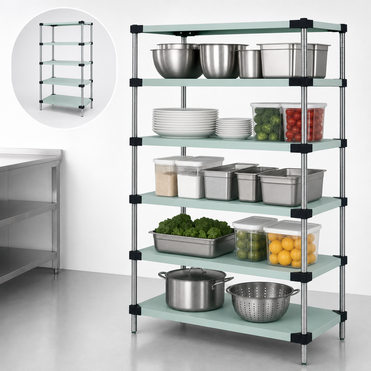 Product image #3 for Quantum 5-Shelf Solid Stainless Steel Shelving Starter Kit, 24" x 21" x 86", Stationary Unit