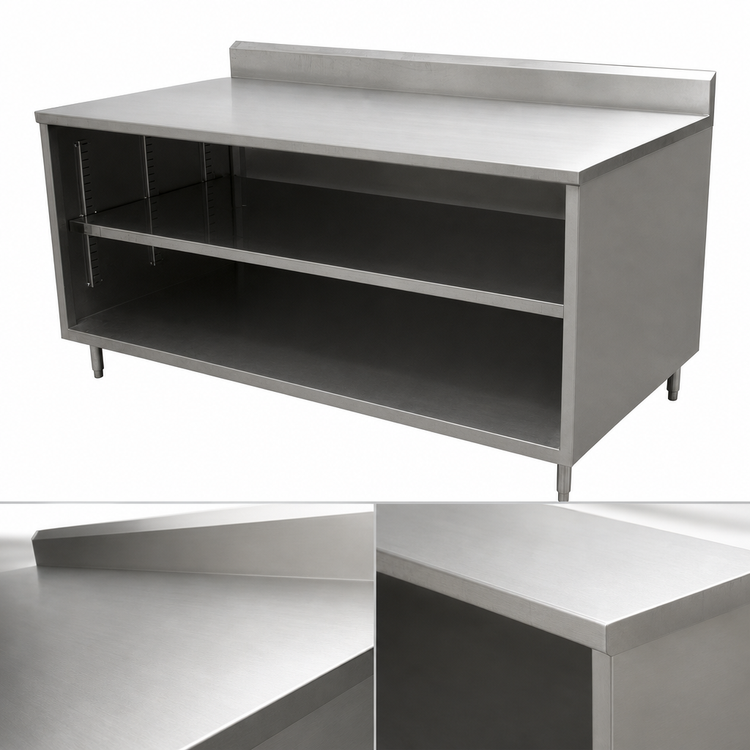 Product image #3 for BK Resources 72-Inch x 30-Inch Stainless Steel Chef Table with 5-Inch Back Riser and Open Front Cabinet Base