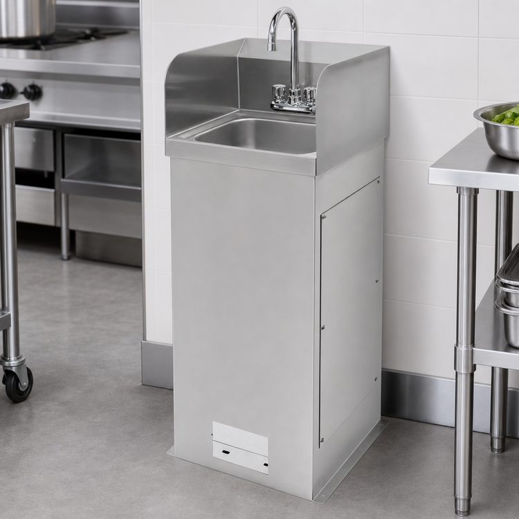 Product image #3 for John Boos Pro-Bowl Floor-Mount Stainless Steel Hand Sink with 14 x 10 x 5 Bowl, Backsplash, Faucet, and Foot Valves