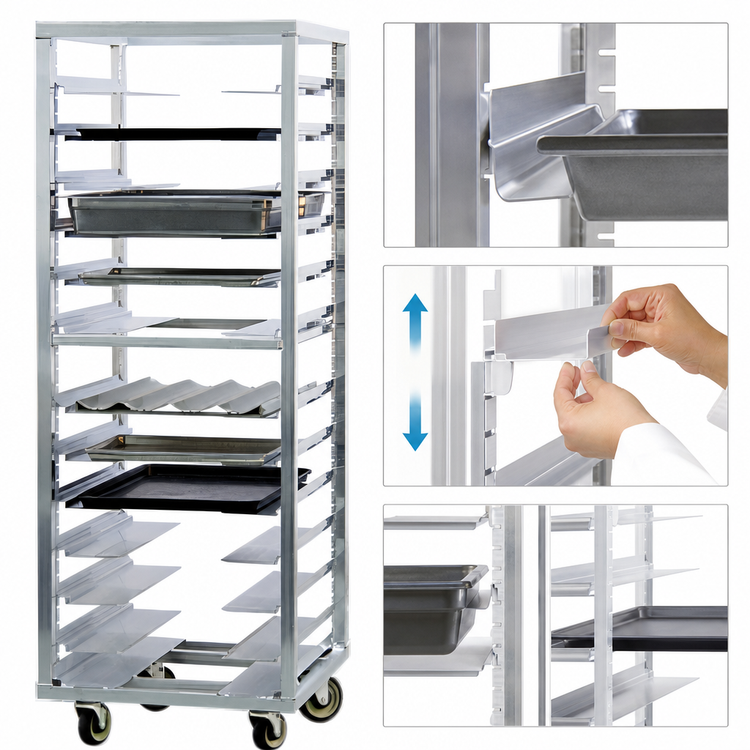 Product image #3 for Mobile Universal Adjustable Pan Rack for 12 x 20 to 18 x 26 Pans, 13 Guides, 5-Inch Casters