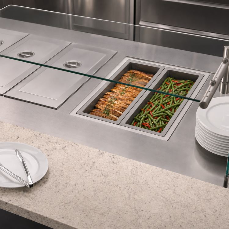 Product image #3 for Vollrath 2-Pan Short-Side Drop-In Hot Well, 1250W, 120V, Infinite Controls, Standard Drain