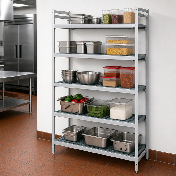 Product image #3 for Fermostock 5-Tier Stationary Starter Polymer Shelving Unit, 42W x 14D x 83H, Gray