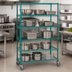 Thumbnail image #3 for Quantum Mobile Wire Shelving Cart, 60 x 24 x 80 Inches, 5 Shelves, Green Epoxy Coated