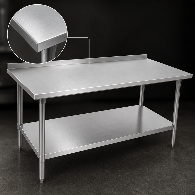 Product image #3 for John Boos Stallion 72-Inch x 36-Inch 16 Gauge 300 Series Stainless Steel Work Table with Rear Up-Turn and Adjustable Undershelf