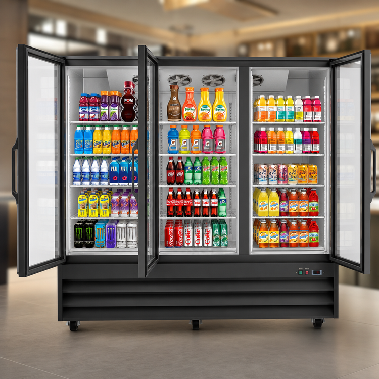 Product image #3 for KoolMore 78-Inch Three-Door Glass Door Merchandiser Refrigerator, 53 Cu. Ft., Black Stainless Steel