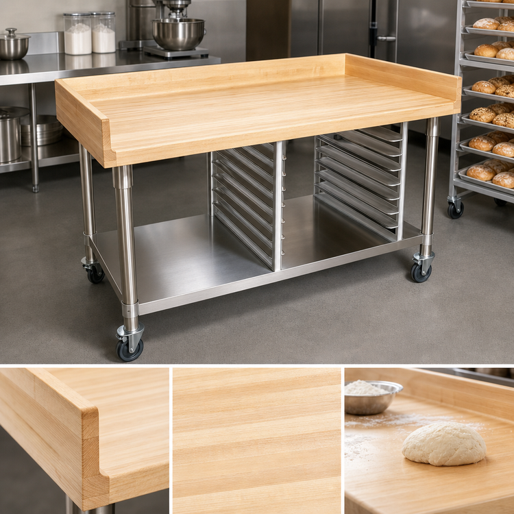 Product image #3 for John Boos 48-Inch x 30-Inch Wood Top Bakers' Table with Stainless Steel Undershelf and Bun Pan Rack