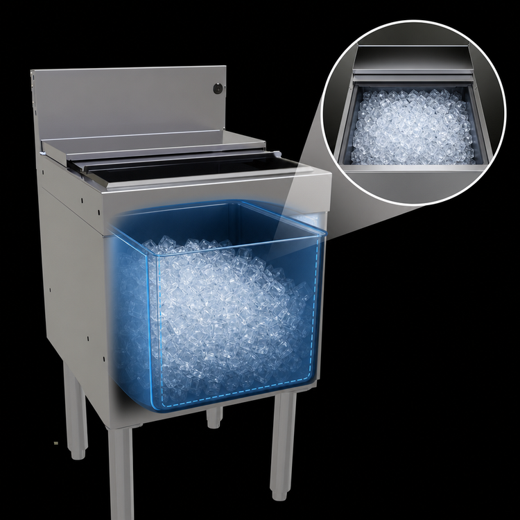 Product image #3 for Glastender Extra Deep Underbar Ice Bin with Sliding Stainless Steel Cover, 18 x 19 Inches, 69 lb Capacity