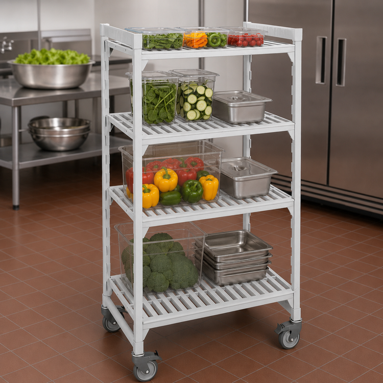 Product image #4 for Cambro Camshelving Premium 24-Inch Deep x 42-Inch Long 4-Shelf Vented High Density Mobile Starter Unit