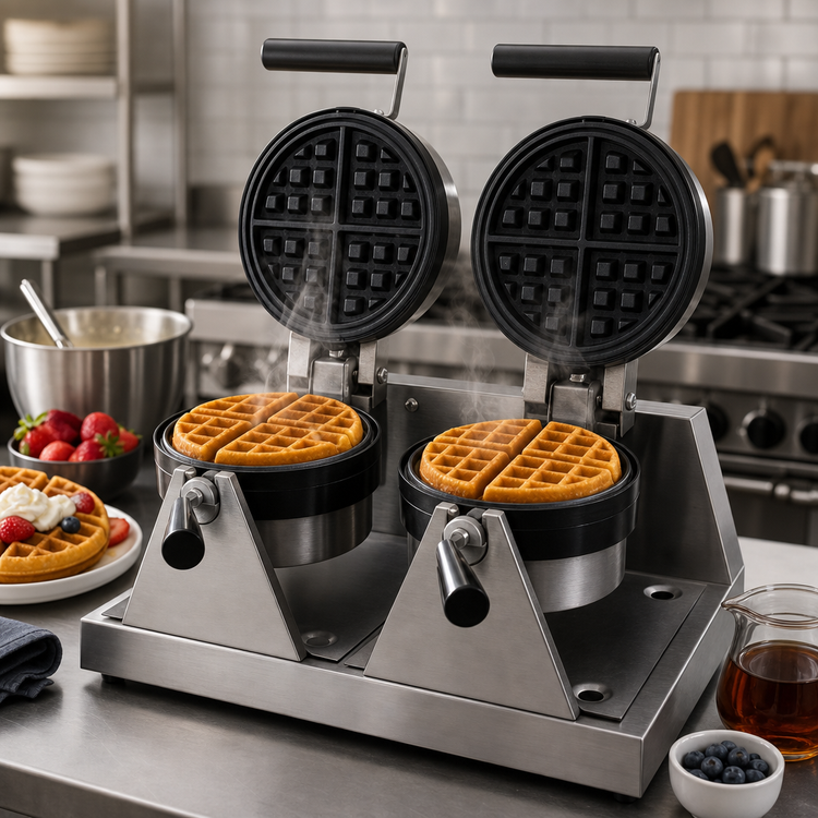 Product image #3 for Adcraft Double Countertop Belgian Waffle Maker with 7-Inch Round Grids