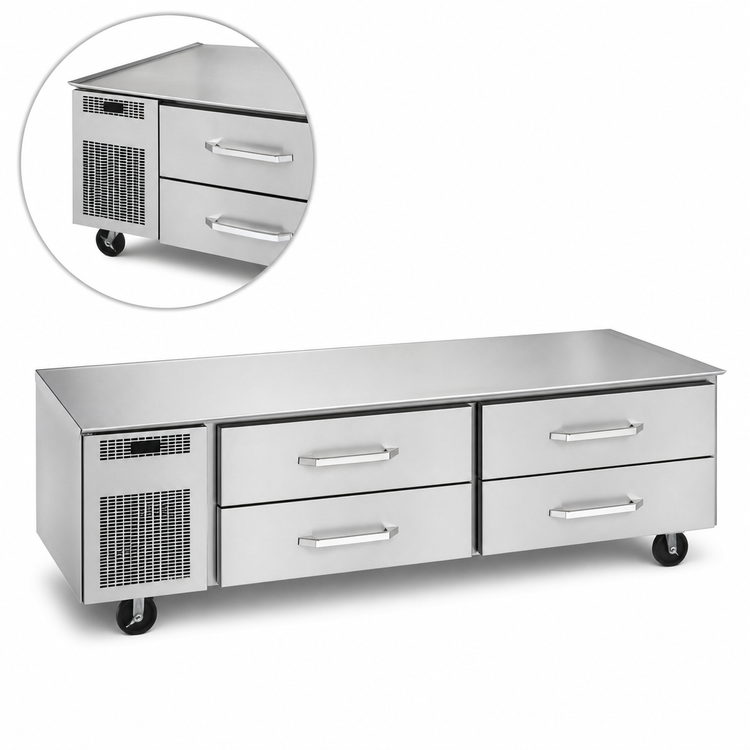 Product image #3 for Randell Self-Contained Refrigerated Chef Base Equipment Stand, 120 Inch, 6-Drawer, Left-Side Compressor