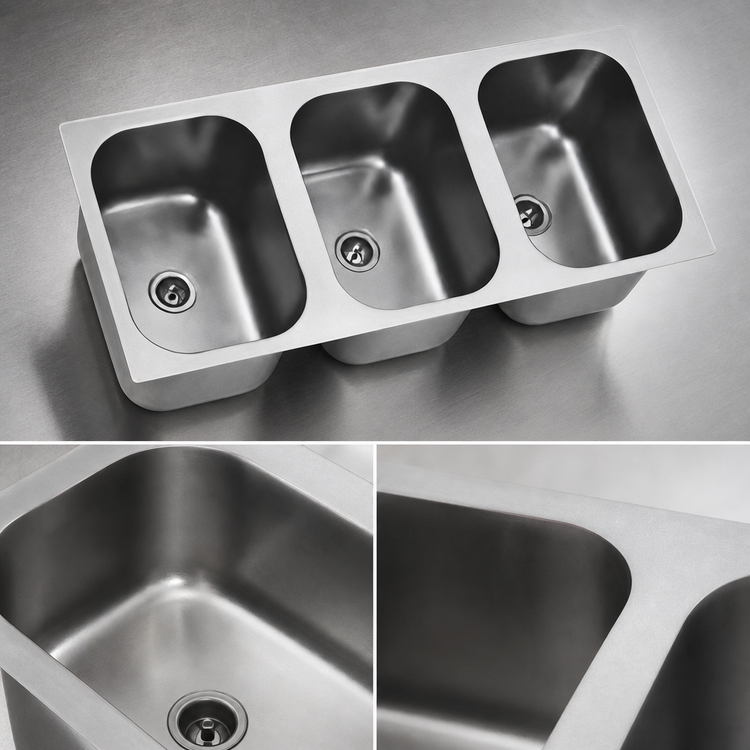 Product image #3 for Eagle Group Three-Compartment Seamless Weld-In Sink with 12 x 14 x 9-1/2-Inch Bowls