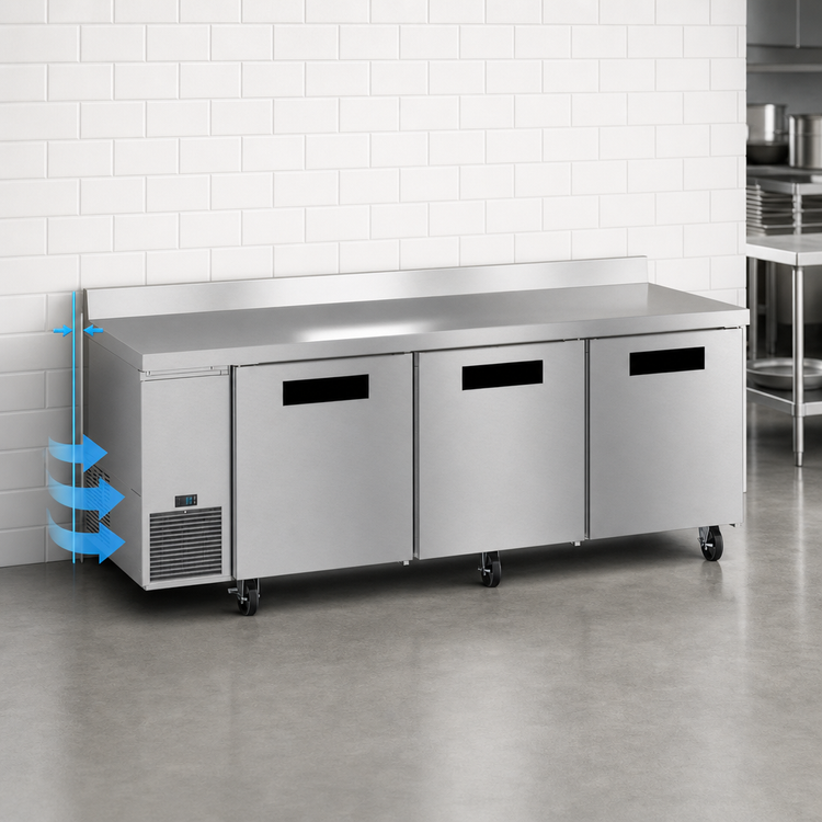 Product image #3 for Hoshizaki Steelheart WLR93B 93-Inch Three-Section Worktop Refrigerator, Side-Mounted Self-Contained