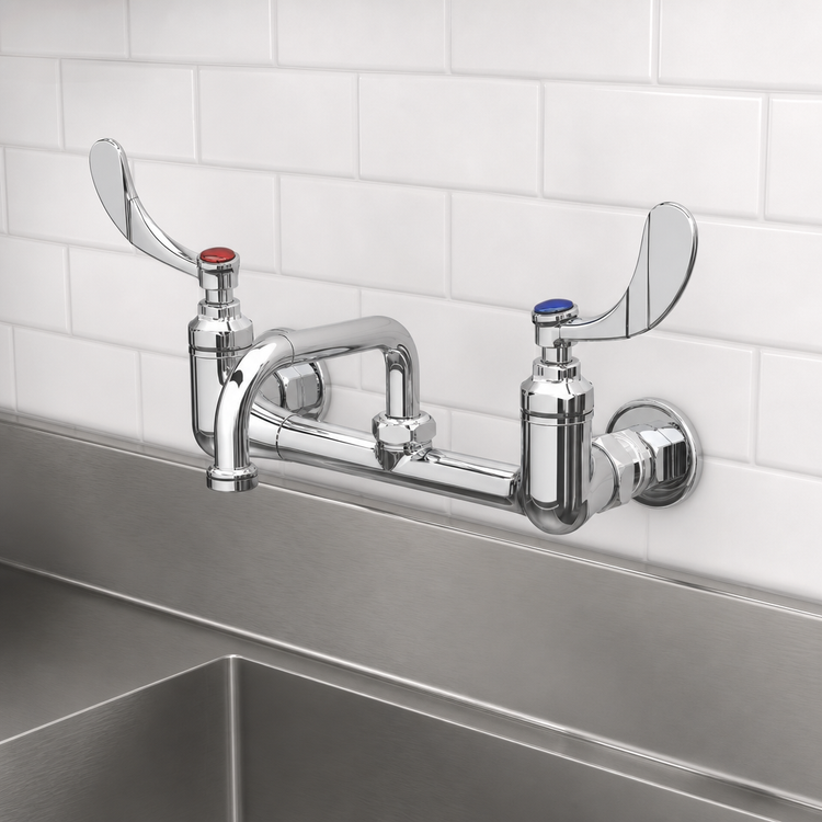 Product image #3 for T&S Brass Double Pantry Mixing Faucet, Wall-Mount, 8-Inch Centers, 6-Inch Swing Nozzle