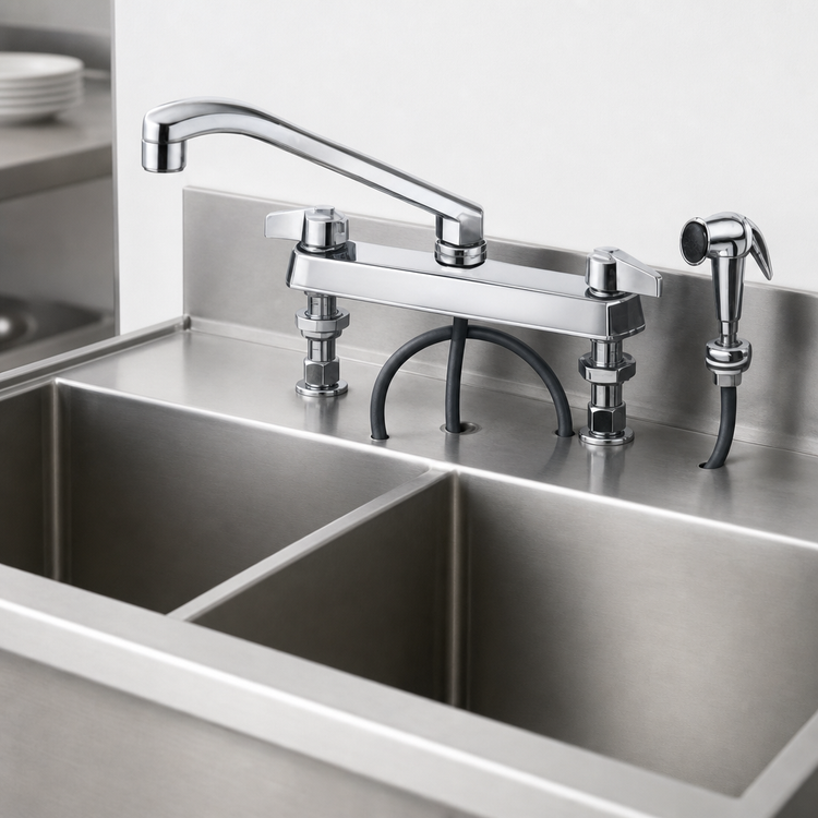 Product image #3 for T&S Deck Mount Pre-Rinse Faucet with 8-Inch Centers, 8-Inch Swing Spout, and Spray Arm