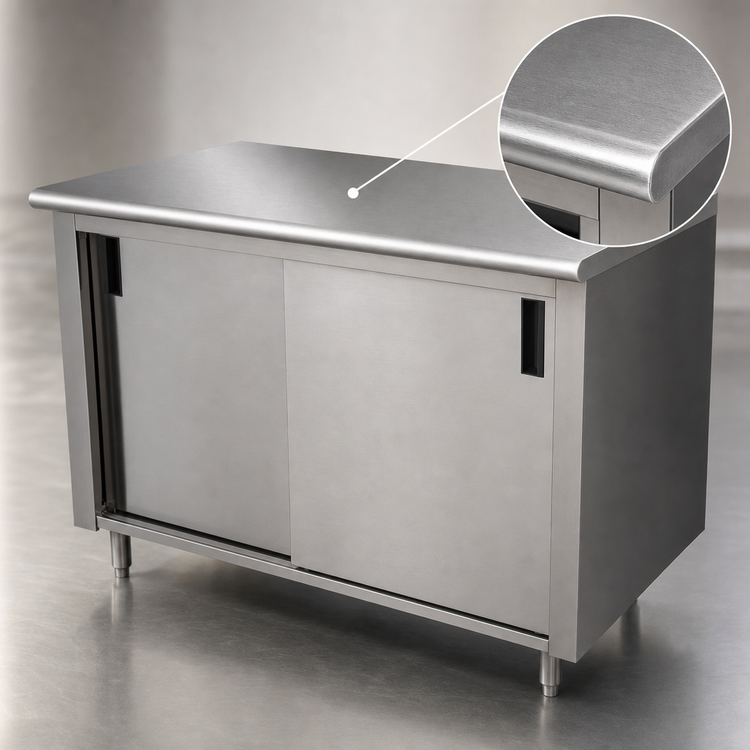 Product image #3 for Advance Tabco Special Value Economy Enclosed Work Table with Sliding Doors, 96 x 24 Inches, 16-Gauge 304 Stainless Steel Top
