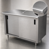 Thumbnail image #3 for Advance Tabco Special Value Economy Enclosed Work Table with Sliding Doors, 96 x 24 Inches, 16-Gauge 304 Stainless Steel Top
