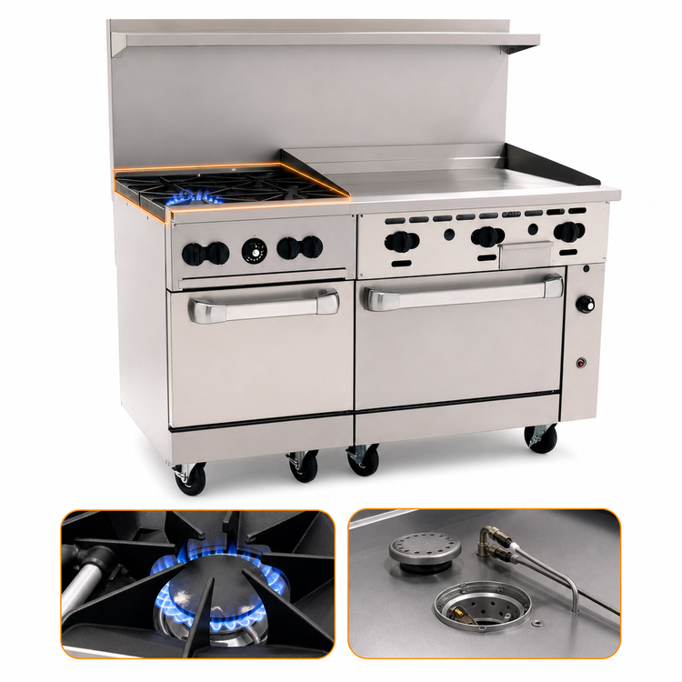 Product image #3 for Vulcan Endurance 60-Inch Commercial Gas Range with 4 Open Burners, 36-Inch Griddle and 2 Standard Ovens