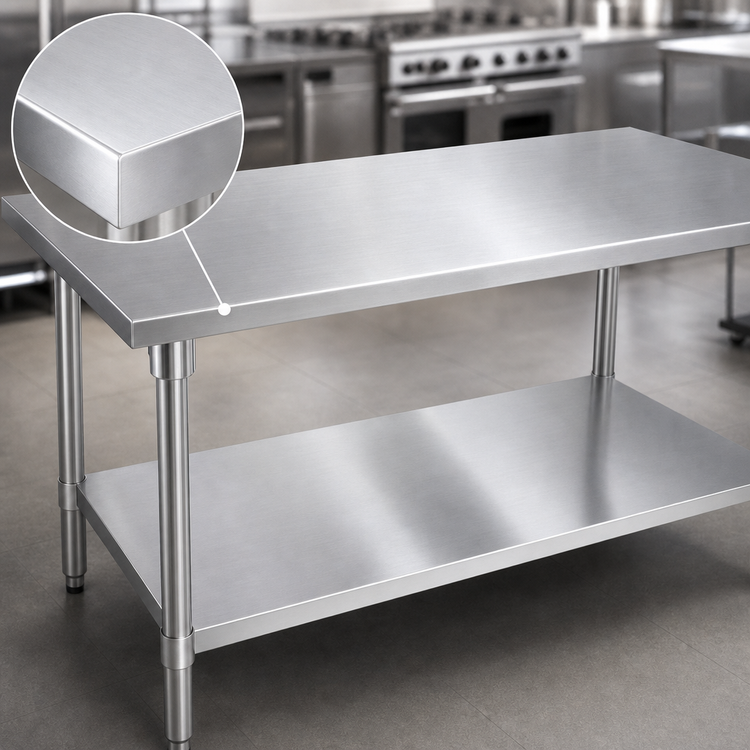 Product image #3 for 72 Inch x 24 Inch 16 Gauge Stainless Steel Top Work Table with Stallion Safety Edge and Galvanized Undershelf
