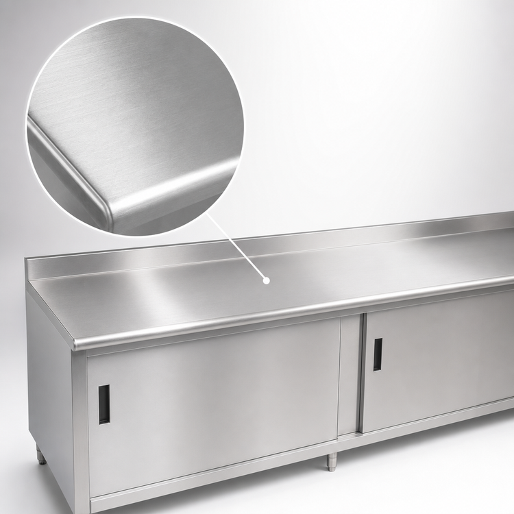 Product image #3 for Advance Tabco Special Value Series Cabinet Base Enclosed Work Table, 84 x 30 Inches, 304 Stainless Steel Top, 5-Inch Backsplash