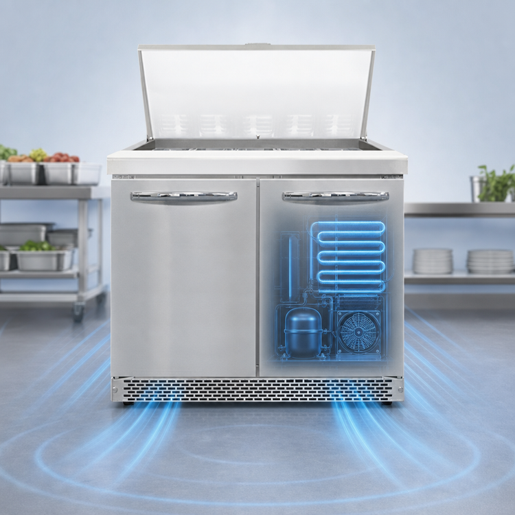 Product image #3 for Mighty Top SW36N15M-FB Two-Section 36" Refrigerated Sandwich Prep Table with 15 Pan Capacity