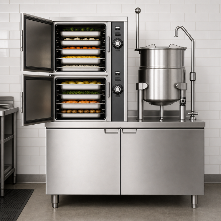 Product image #3 for Crown ECX-10-10 Two Compartment Electric Convection Steamer and 10 Gallon Kettle