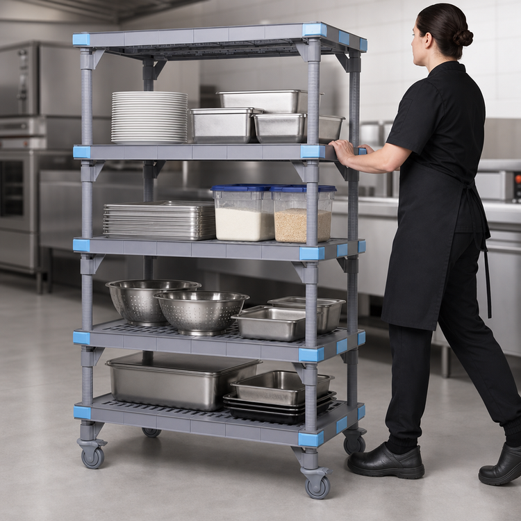 Product image #3 for Quantum Millenia 72 in. W x 24 in. D x 62 in. H Mobile Polymer Starter Shelving Unit with 4 Open Grid Shelves