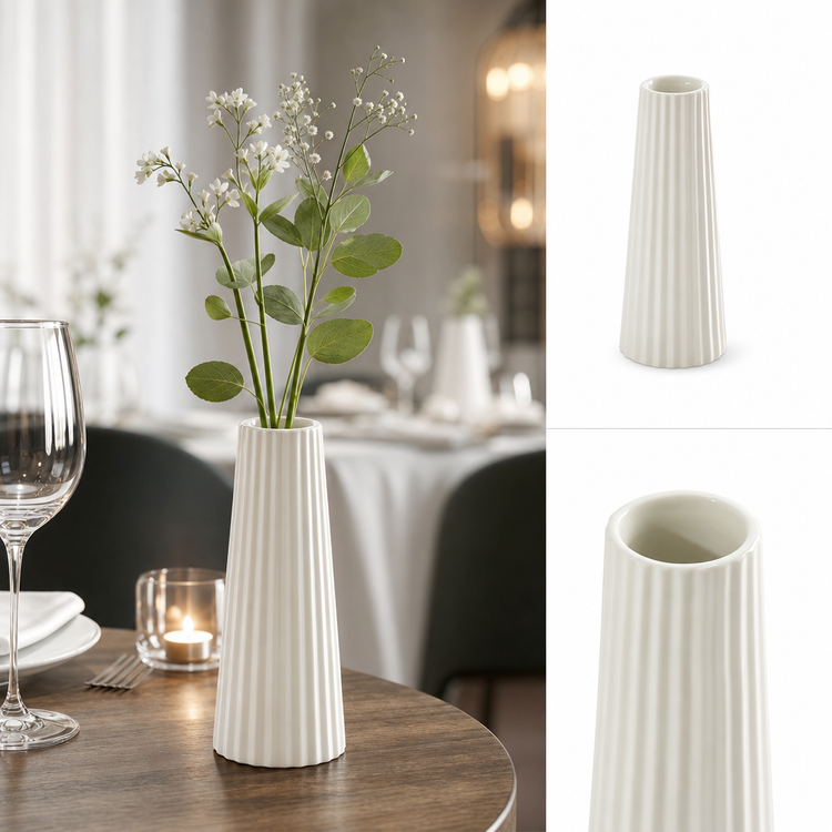 Product image #4 for 4-Inch White Fluted Ceramic Crimped Tower Bud Vase