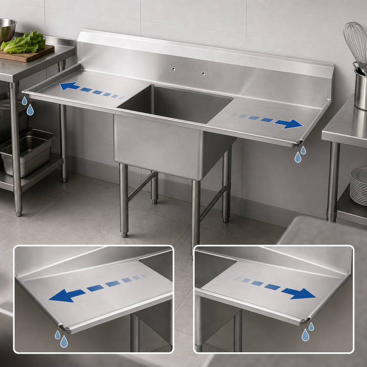 Product image #3 for BK Resources One-Compartment Double Drainboard Stainless Steel Sink with 24-Inch x 24-Inch x 14-Inch Bowl and 24-Inch Drainboards