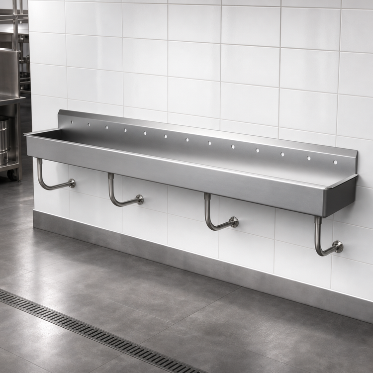Product image #3 for Advance Tabco FS-WM-120 Wall-Mounted Multiwash Hand Sink, 120-Inch Wide, 14-Gauge 304 Stainless Steel