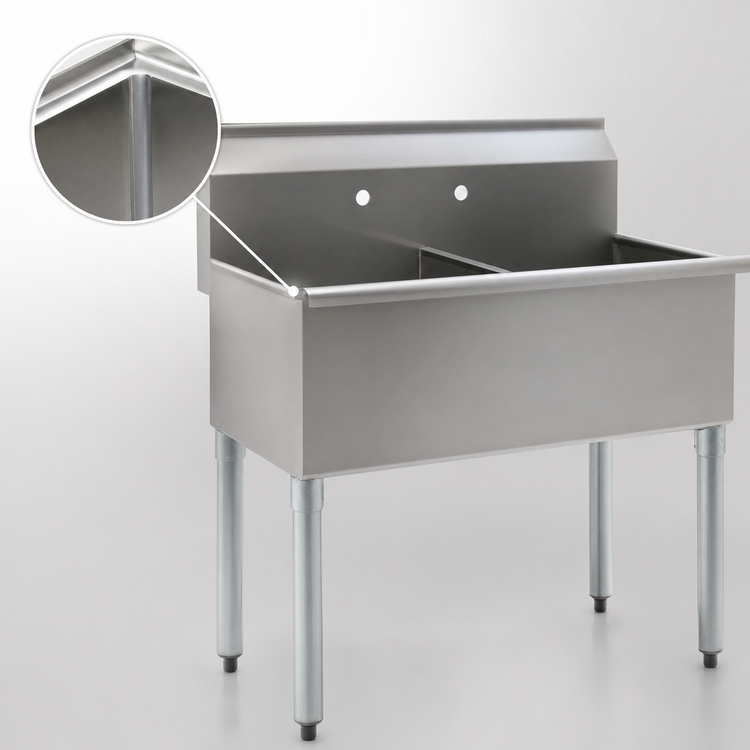 Product image #3 for Eagle Group 2-Compartment Utility Sink, 49-3/8" W x 28" D, 304 Stainless Steel, 24" x 24" Bowls, With Legs