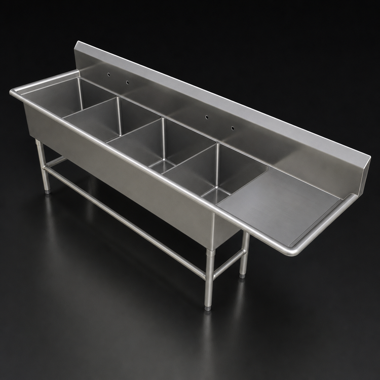 Product image #3 for John Boos Pro-Bowl 4-Compartment Stainless Steel Sink with Right-Hand Drainboard, 100-3/16 Inches W x 29-1/2 Inches D x 44-1/16 Inches H