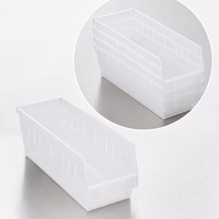Product image #3 for Quantum Economy Nesting Shelf Bin with Rear Hanglock, 6-5/8 x 17-7/8 x 6 Inch, Clear Polypropylene