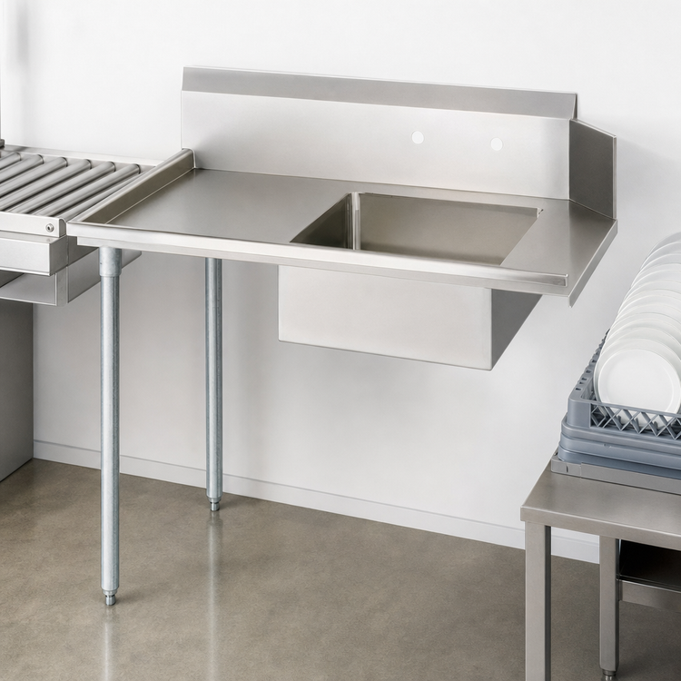 Product image #3 for BK Resources 60-Inch Straight Soiled Dish Table with Right-to-Left Operation, 10-Inch Backsplash, and Galvanized Legs