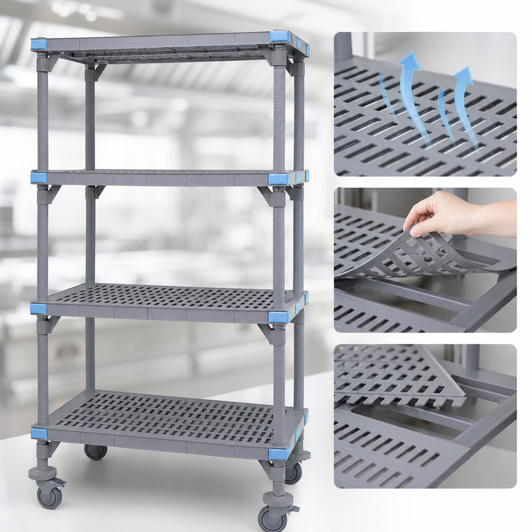 Product image #3 for Quantum Millenia Mobile Polymer Shelving Starter Unit with 4 Open Grid Shelves