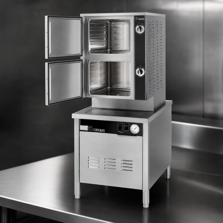 Product image #3 for Groen HyPlus HY-6SG-24 Gas Pressureless Steamer, 2 Compartments, 24-Inch Cabinet Base