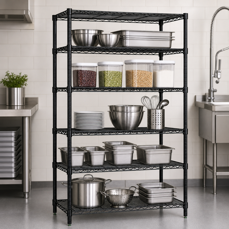 Product image #3 for Quantum 36"W x 30"D x 54"H Black Epoxy Antimicrobial Wire Shelving Starter Kit, 5 Shelves
