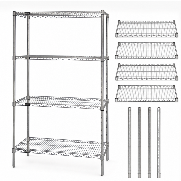 Product image #3 for Quantum Wire Shelving Starter Kit, 60"W x 12"D x 54"H, 4 Shelves, 304 Stainless Steel