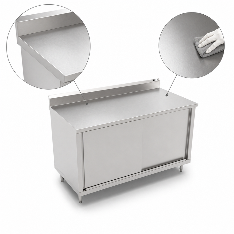 Product image #3 for John Boos 84" x 24" Cabinet Base Work Table with Sliding Doors and 5" Backsplash