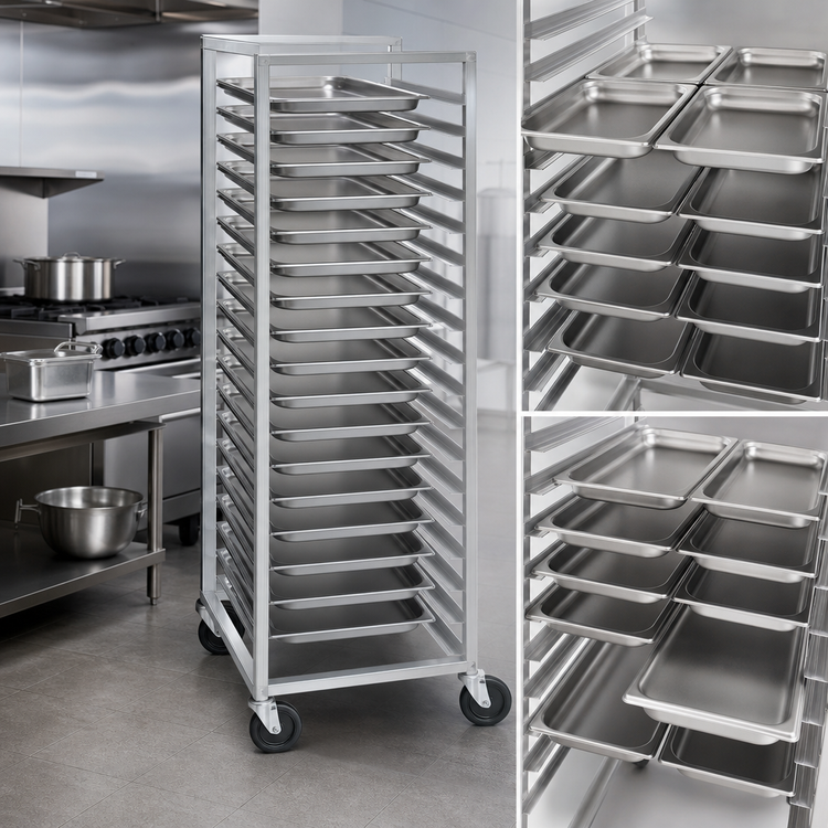Product image #3 for Channel Mobile Stainless Steel Side-Load 12 x 20 Steam Table Pan Rack, 22-Pan Capacity