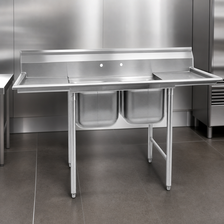 Product image #3 for Eagle Group 314 Series Two-Compartment Stainless Steel Sink with Left Drainboard, 60-3/4 Inch x 31-3/4 Inch