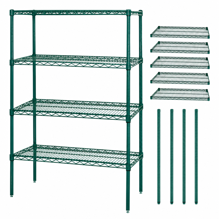 Product image #3 for Quantum 48"W x 36"D x 63"H Stationary Wire Shelving Starter Kit, 5 Shelves, Green Epoxy