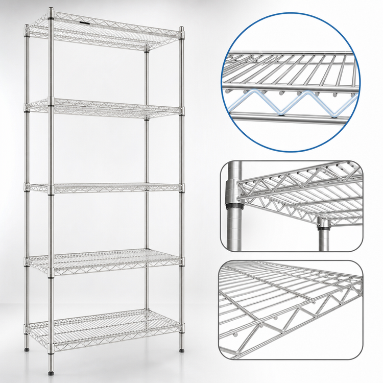 Product image #3 for Eagle Group 5-Tier Wire Starter Shelving Unit, 36W x 21D x 86H, Stainless Steel Finish