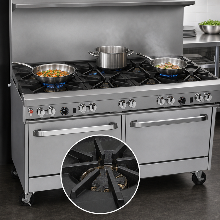 Product image #3 for Southbend Ultimate 60-Inch Gas Restaurant Range with 6 Star/Sauté Burners, 24-Inch Charbroiler, Standard Oven and Cabinet Base