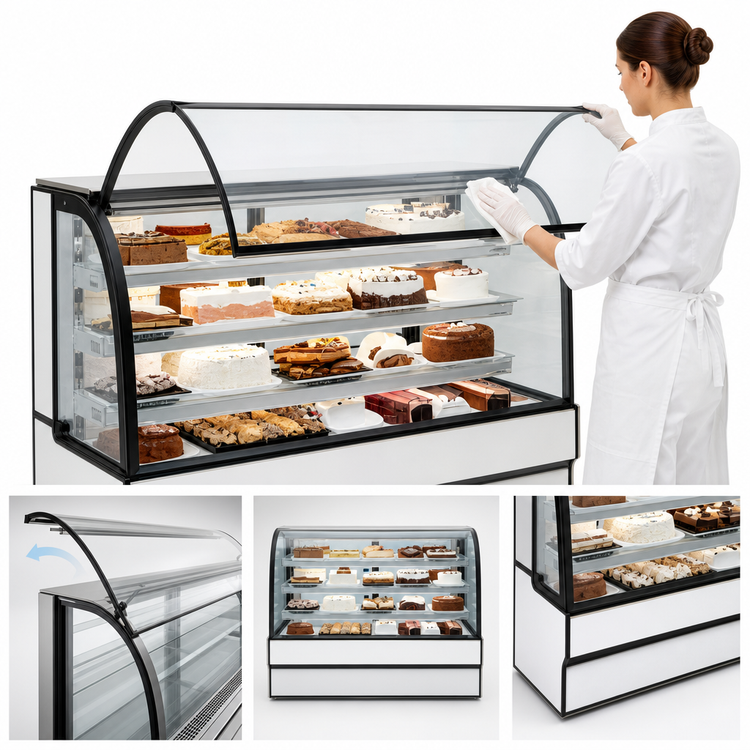 Product image #3 for Federal Industries Full-Service Curved Glass Refrigerated Bakery Display Case, 77.13 Inches W x 35.3 Inches D x 42 Inches H, Self-Contained