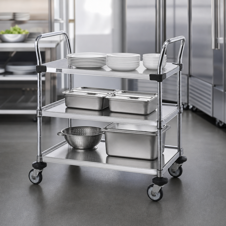 Product image #3 for Metro Super Erecta 3-Shelf Open Chrome-Plated Steel Utility Bus Cart, 36 x 18 Inches