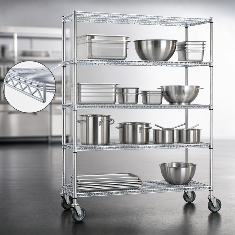 Product image #3 for EAGLEbrite 4-Tier Wire Shelving Dolly Truck, 36 x 24 Inches, Zinc Finish, Poly Casters