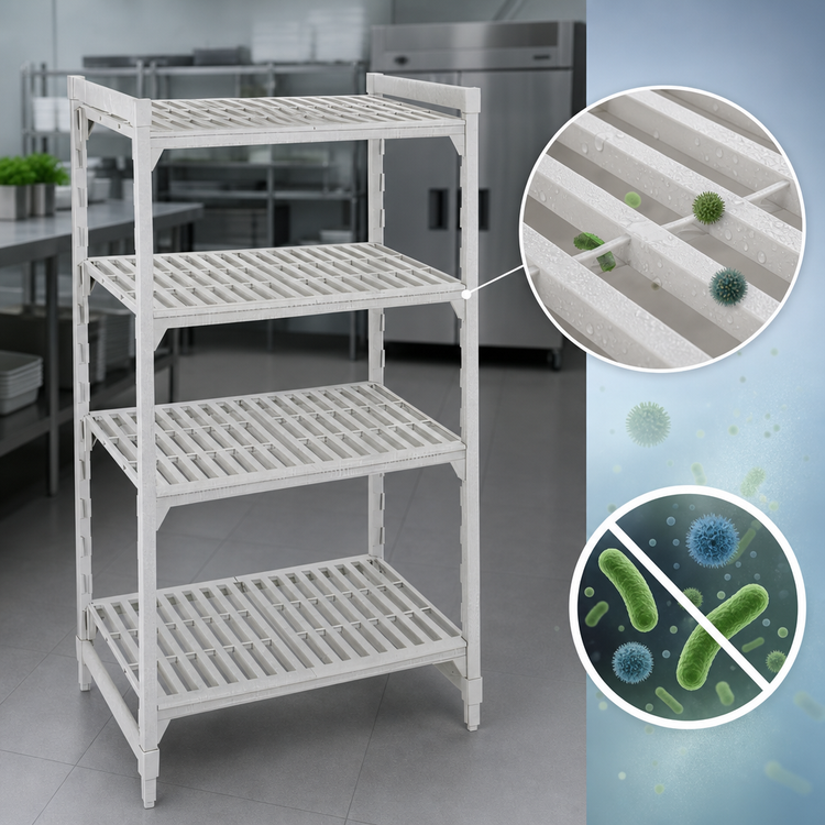 Product image #4 for Cambro Camshelving Premium 4-Tier Vented Stationary Polymer Shelving Starter Unit, 24 x 48 x 84 Inches, Speckled Gray