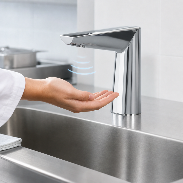 Product image #3 for T&S Brass WaveCrest Touchless Electronic Sensor Medical Faucet, Single-Hole Deck Mount, Polished Chrome, 0.5 GPM