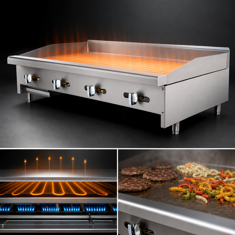 Product image #3 for Bake Tech Innovation TAMG-48 48-Inch Countertop Gas Radiance Griddle with 3/4-Inch Smooth Steel Plate